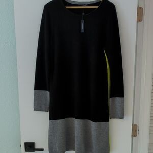 Magaschoni Black& Gray Color Block Cashmere Minimalist Career Midi Dress Sz S